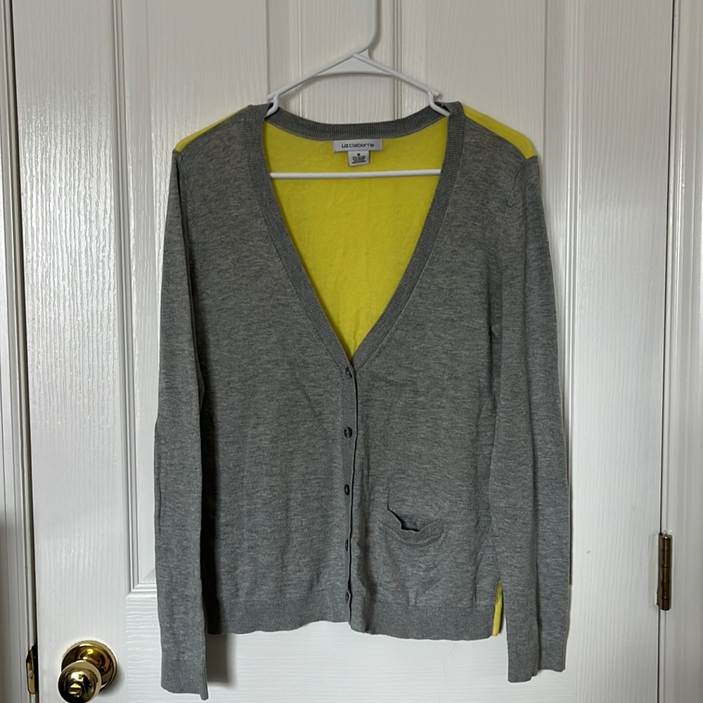 Liz Claiborne sweater, size M, grey and yellow